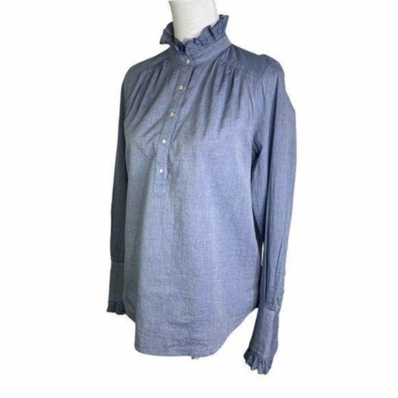Joie Blue Melange Ruffle Mock Neck Long Sleeve Top - Picture 8 of 12